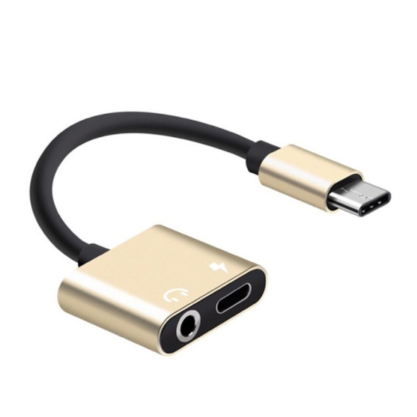 USB-C / Type-C to 3.5mm Aux + USB-C / Type C Earphone Adapter Charger Audio Cable for Mi 8 Lite A2 (L1130)(gold)