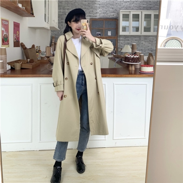 Ladies British Style Mid-length Trench Coat (Color:Khaki Size:S)