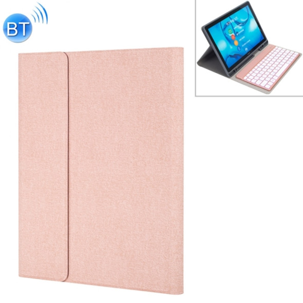 HW108A Detachable Magnetic Colorful Backlight Plastic Bluetooth Keyboard + Silk Pattern TPU Protective Cover for Huawei MediaPad M5 10.8 Pro / 10.8, with Pen Slot & Bracket (Pink)