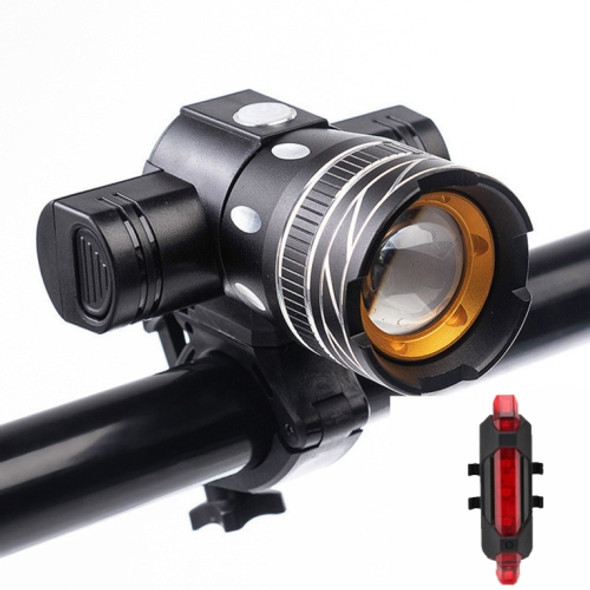 7602 LED USB Charging Telescopic Zoom Bicycle Front Light, Specification: Headlight + 918 Taillight