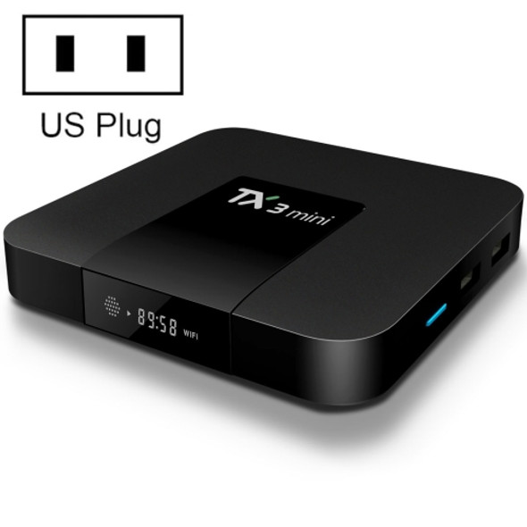 TX3 Mini 4K*2K Display HD Smart TV BOX Player with Remote Controller, Android 7.1 OS Amlogic S905W up to 2.0 GHz, Quad core ARM Cortex-A53, RAM: 2GB DDR3, ROM: 16GB, Supports WiFi & TF & AV In & DC In, US Plug(Black)