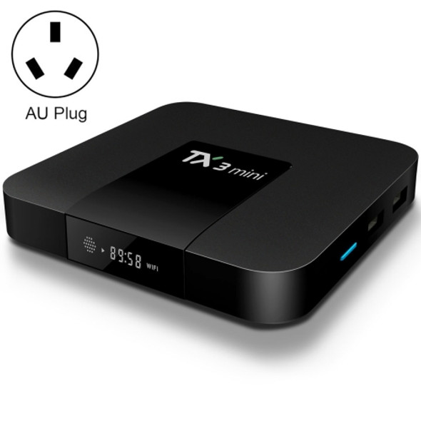 TX3 Mini 4K*2K Display HD Smart TV BOX Player with Remote Controller, Android 7.1 OS Amlogic S905W up to 2.0 GHz, Quad core ARM Cortex-A53, RAM: 2GB DDR3, ROM: 16GB, Supports WiFi & TF & AV In & DC In, AU Plug(Black)