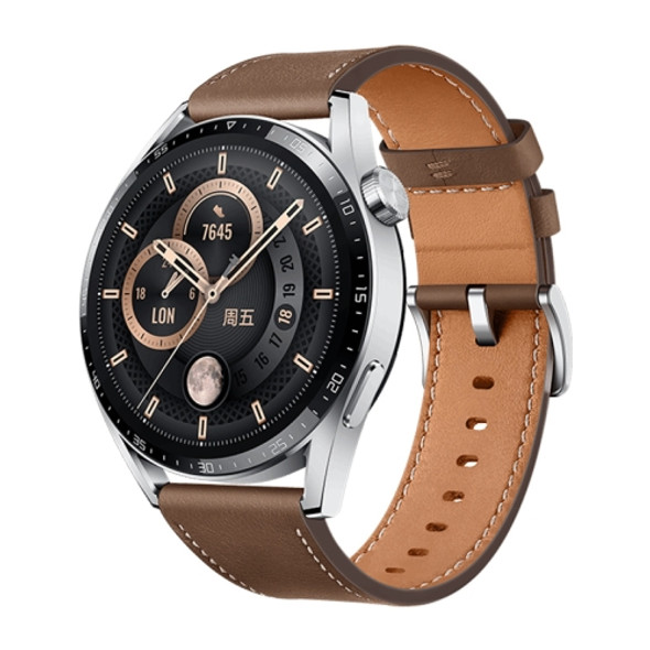 HUAWEI WATCH GT 3 Smart Watch 46mm Leather Wristband, 1.43 inch AMOLED Screen, Support Heart Rate Monitoring / GPS / 14-days Battery Life / NFC(Coffee)