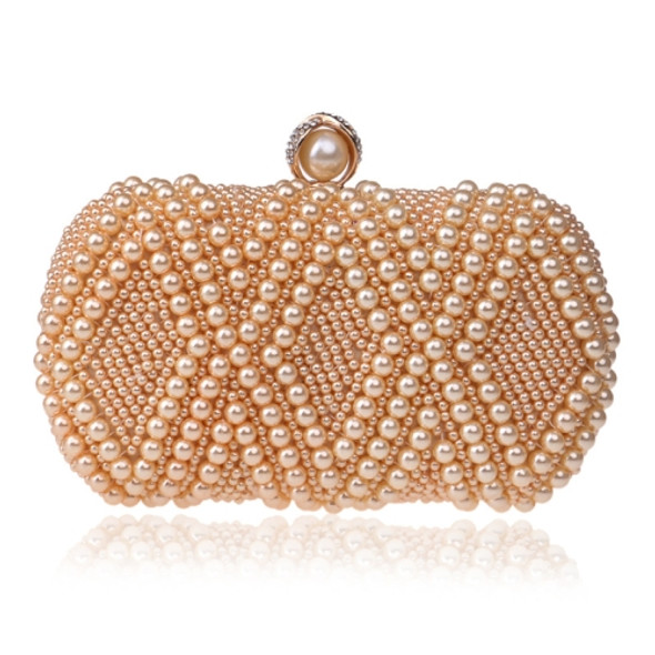 Women Fashion Banquet Party Pearl Handbag Single Shoulder Crossbody Bag (Champagne Gold)