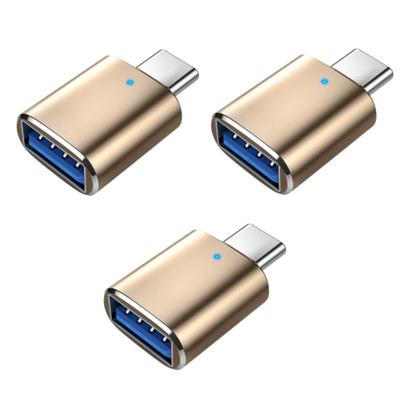 3 PCS USB 3.0 Female to USB-C / Type-C Male OTG Adapte with Indicator Light(Gold)