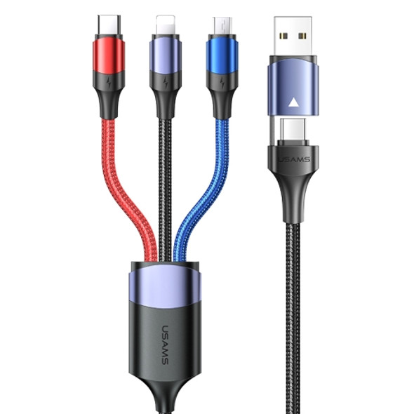 USAMS US-SJ549 U71 USB + Type-C / USB-C to 8 Pin + Type-C / USB-C + Micro USB Aluminum Alloy Charging Data Cable, Length: 1.2m