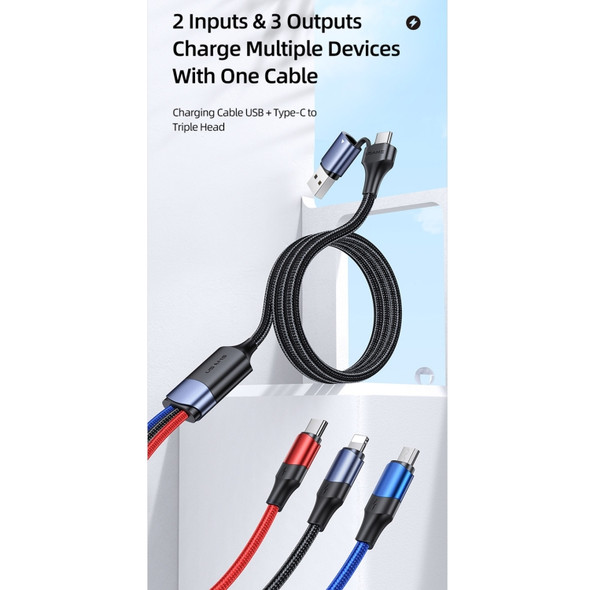 USAMS US-SJ549 U71 USB + Type-C / USB-C to 8 Pin + Type-C / USB-C + Micro USB Aluminum Alloy Charging Data Cable, Length: 1.2m