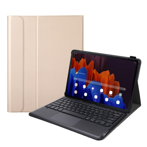 A970-A Splittable Bluetooth Keyboard Leather Tablet Case for Samsung Galaxy Tab S7 / S7 FE T730 / S7+ T970 / T975, with Touchpad & Holder(Gold)