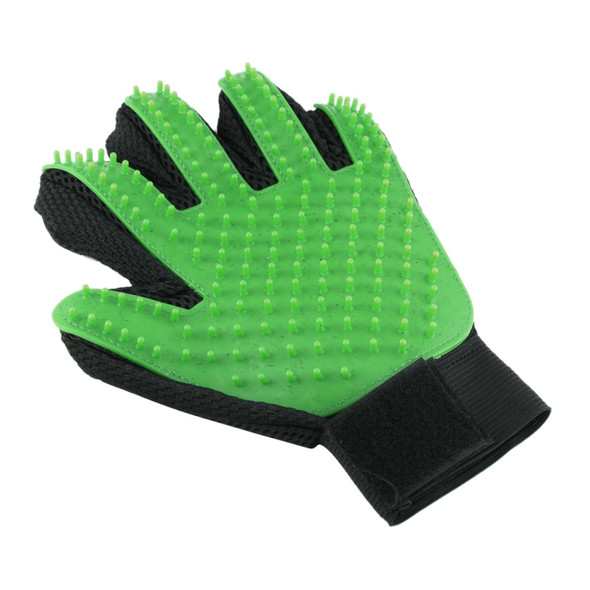 Left Hand Five Finger Deshedding Brush Glove Pet Gentle Efficient Massage Grooming(Green)
