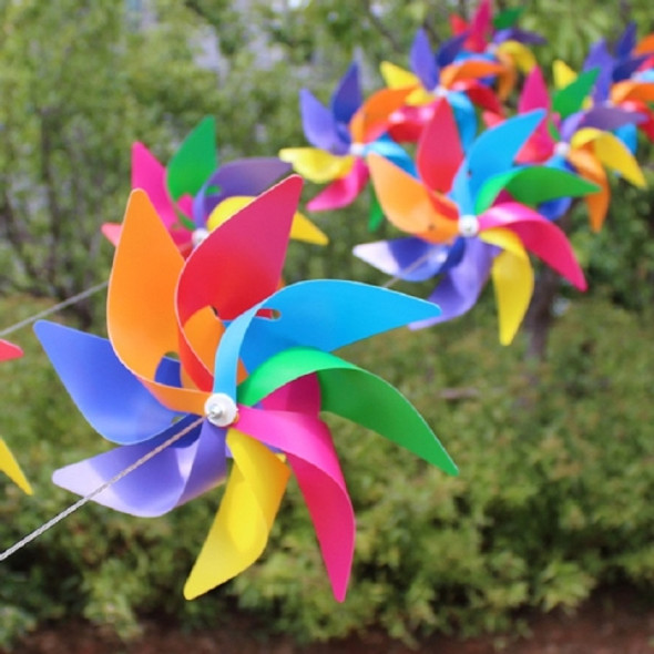 10 PCS Eight-leaf Colorful Plastic Windmill String Garden Outdoor Decoration Children Toys Diameter: 28 cm