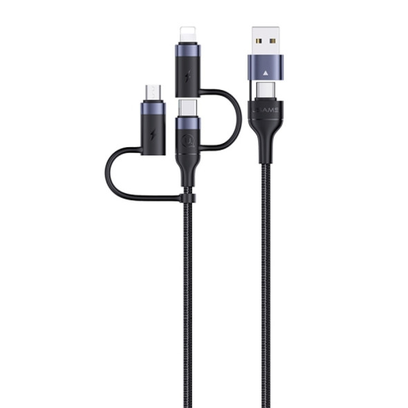 USAMS US-SJ547 U62 USB + Type-C / USB-C toType-C / USB-C + 8 Pin + Micro Aluminum Alloy PD Fast Charging Data Cable, Length: 1.2m(Black)