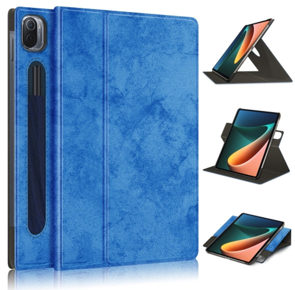 For Xiaomi Mi Pad 5 Pro Solid Color 360 Degrees Rotation Tablet Leather Case with Holder(Dark Blue)