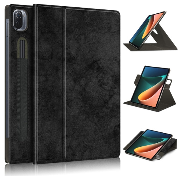 For Xiaomi Mi Pad 5 Pro Solid Color 360 Degrees Rotation Tablet Leather Case with Holder(Black)