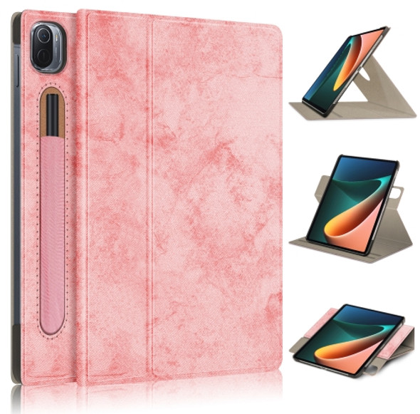 For Xiaomi Mi Pad 5 Pro Solid Color 360 Degrees Rotation Tablet Leather Case with Holder(Pink)