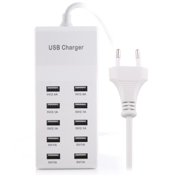 5V 2.4A/2.1A/1A 10-Port USB Charger Adapter, For iPhone, Galaxy, Huawei, Xiaomi, LG, HTC and other Smartphones, Rechargeable Devices, EU Plug(White)