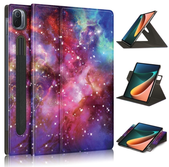 For Xiaomi Mi Pad 5 Pro Painted 360 Degrees Rotation Tablet Leather Case with Holder(Milky Way)