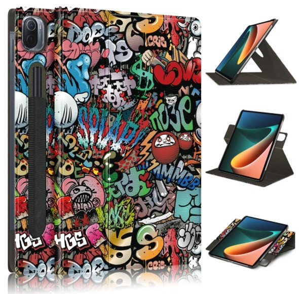 For Xiaomi Mi Pad 5 Pro Painted 360 Degrees Rotation Tablet Leather Case with Holder(Graffiti)