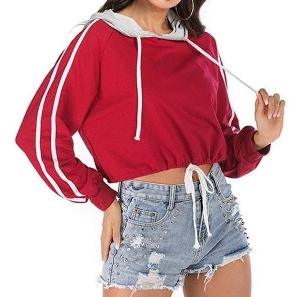 Solid Color Long Sleeve Hooded Women's Sweatshirt (Color:Wine Red Size:L)
