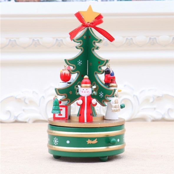 Christmas Decorations Christmas Tree Wooden Rotating Music Box(Green)