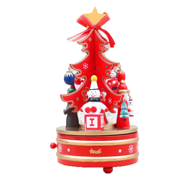 Christmas Decorations Christmas Tree Wooden Rotating Music Box(Red)