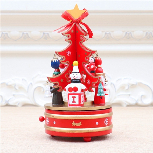 Christmas Decorations Christmas Tree Wooden Rotating Music Box(Red)