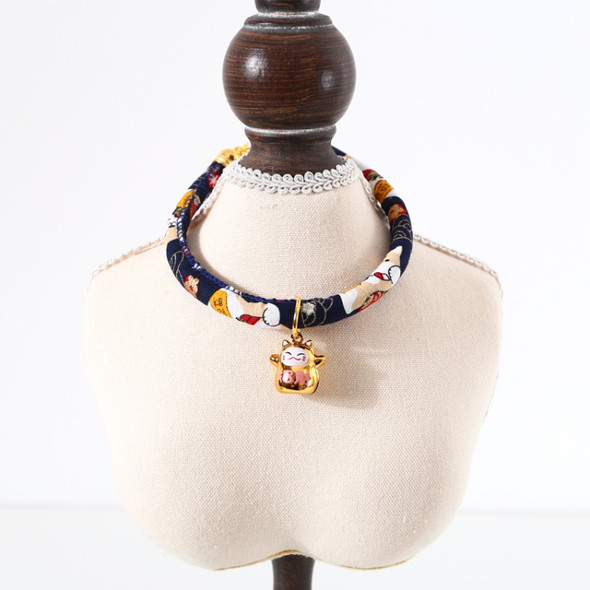 4 PCS Lucky Cat Copper Bell Adjustable Pet Cat Dog Collar Necklace, Size:S 20-25cm(Navy Shiba Inu)