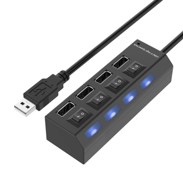 4 Ports USB Hub 2.0 USB Splitter High Speed 480Mbps with ON/OFF Switch, 4 LED(Black)