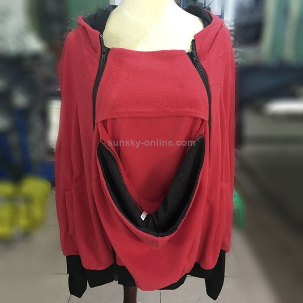 Three-in-one Multi-function Mother Kangaroo Zipper Hoodie Coat with Front Cap Size: M, Chest: 90-93cm, Waist: 70-72cm, Hip: 97-99cm (Red)