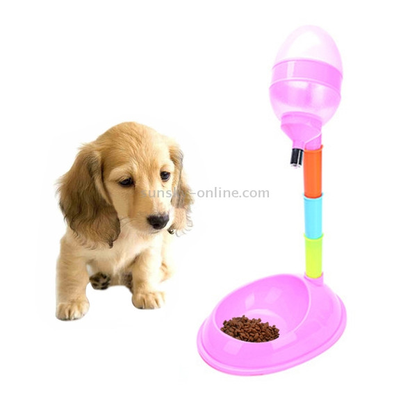 Pet Supplies Pet Dog Cat 2 in 1 Automatic Feeding & Watering Vertical Adjustable Rod Pet Water Food Feeder,Capacity: 600ML(Pink)