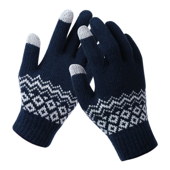 Winter Touch Screen Gloves Women Men Warm Stretch Knit Mittens Imitation Wool Thicken Full Finger Gloves(A-Navy Blue)