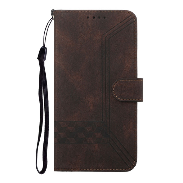 For Huawei P40 Pro Cubic Skin Feel Flip Leather Phone Case(Dark Brown)