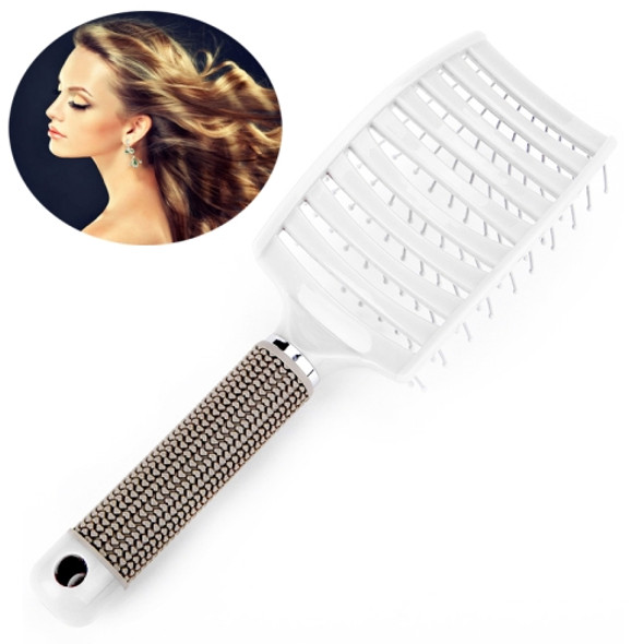 Hair Scalp Massage Comb Hairbrush Bristle Nylon Women Curly Detangle Hair Brush for Salon Hairdressing Styling Tool(White)