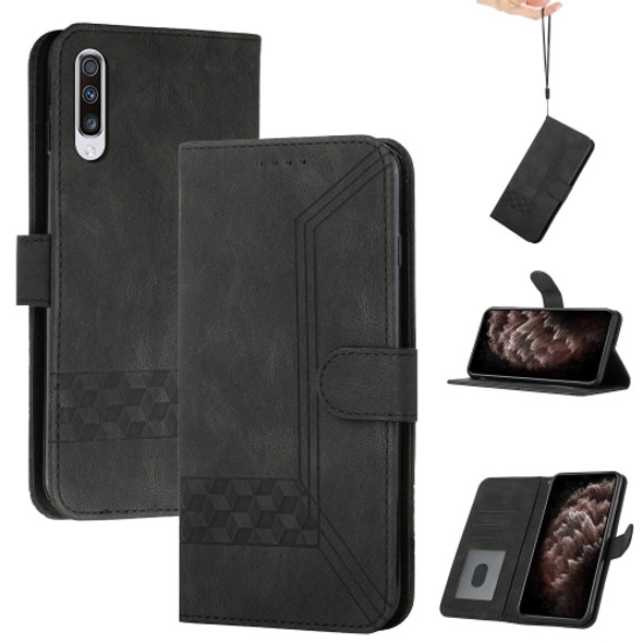 For Huawei P30 Cubic Skin Feel Flip Leather Phone Case(Black)