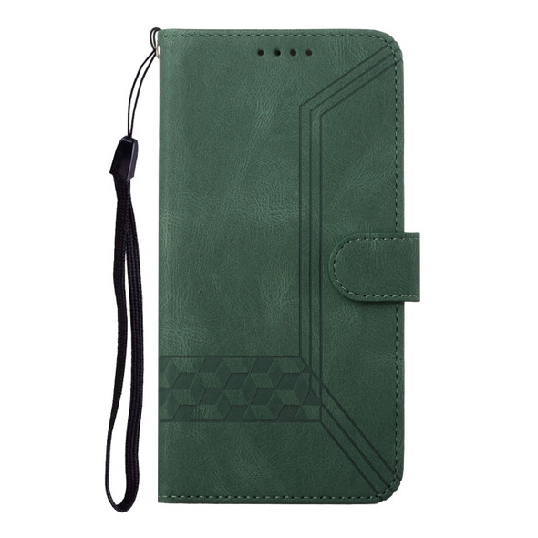 For Huawei P30 Cubic Skin Feel Flip Leather Phone Case(Dark Green)