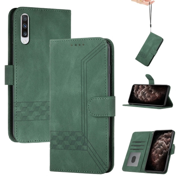 For Huawei P30 Cubic Skin Feel Flip Leather Phone Case(Dark Green)