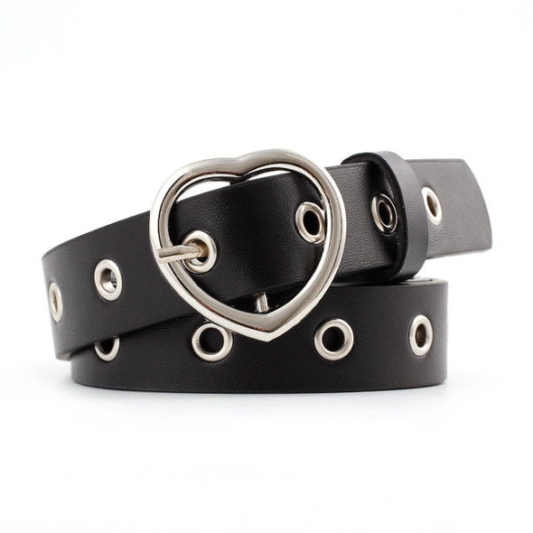 3PCS Narrow Thin Leather Silver Metal Heart Buckle Belts for Women, Belt Length:105cm(Coffee)