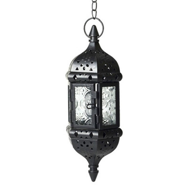 Retro Creative Wrought Iron Candle Holder Garden Hanging Hanging Wind Lamp Romantic Wedding Decorations(Black)
