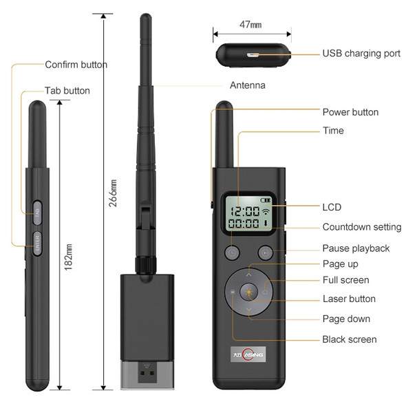 ASiNG A300 Green Light PPT Page Turning Pen Remote Control Demonstration Pen Wireless Presenter