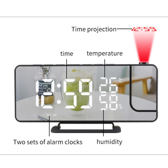 TS-9210 Digital Mirror Projection Alarm Clock With FM Radio & Temperature Humidity