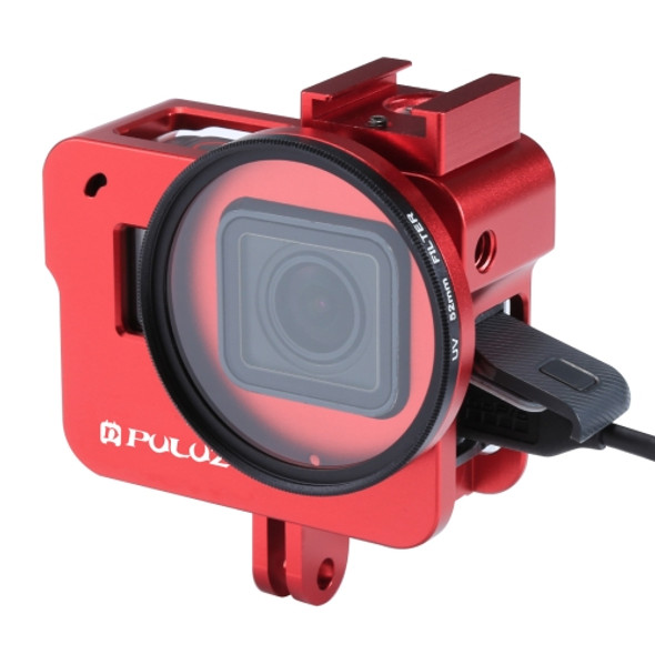 PULUZ Housing Shell CNC Aluminum Alloy Protective Cage with 52mm UV Lens for GoPro HERO(2018) /7 Black /6 /5(Red)