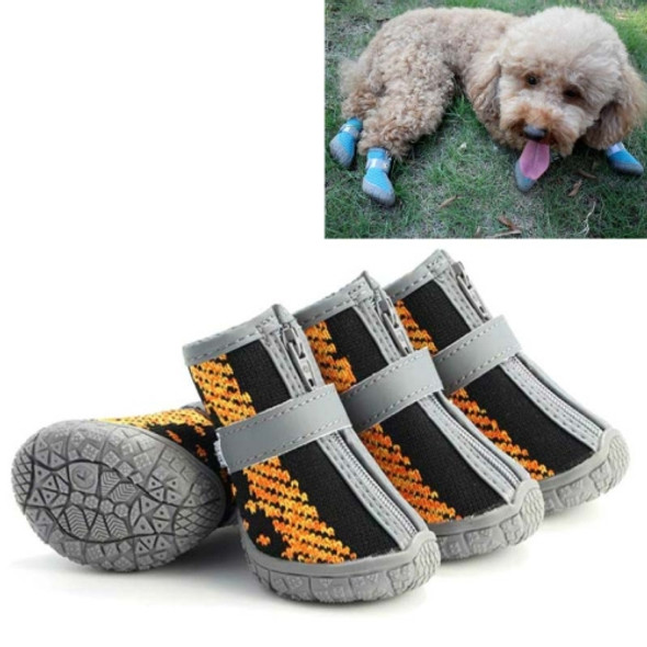 4 PCS / Set Breathable Non-slip Wear-resistant Dog Shoes Pet Supplies, Size: 3.8x4.3cm(Black Orange)