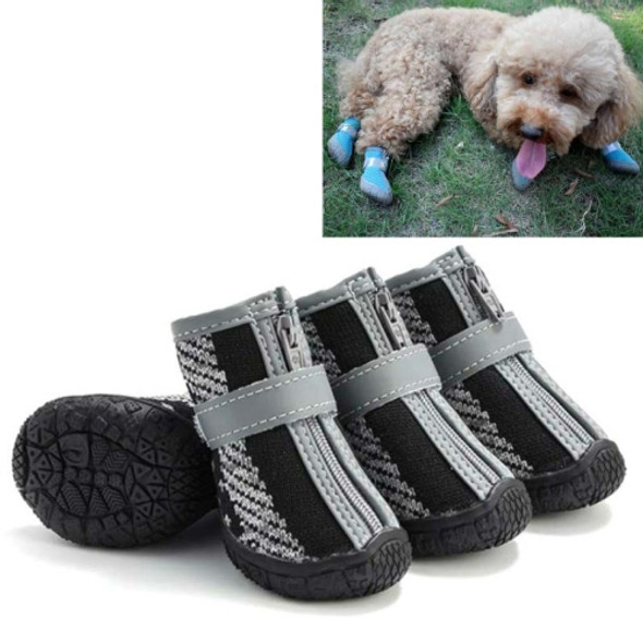4 PCS / Set Breathable Non-slip Wear-resistant Dog Shoes Pet Supplies, Size: 3.8x4.3cm(Black Gray)