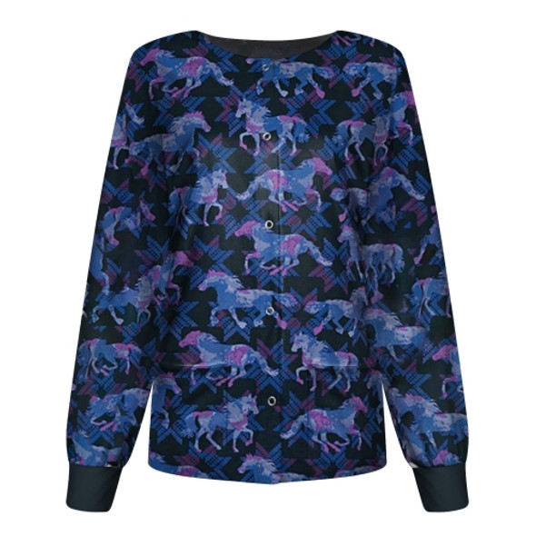 Round Neck Printed Nurse Clothes Long Sleeve Top (Color:Blue Size:XXXL)