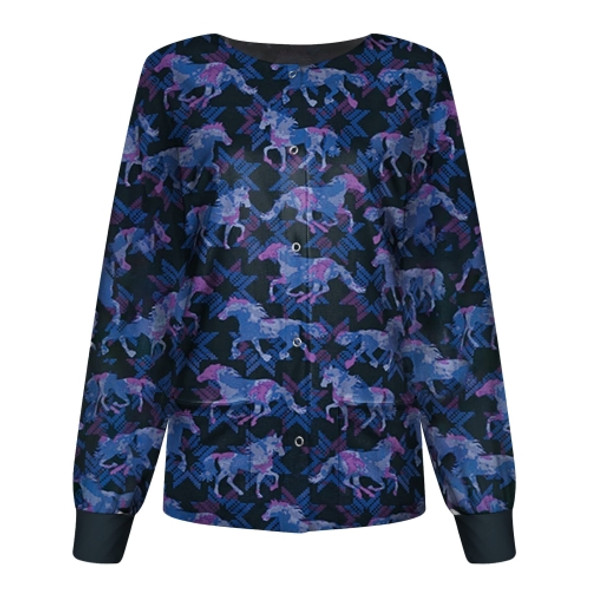 Round Neck Printed Nurse Clothes Long Sleeve Top (Color:Blue Size:S)