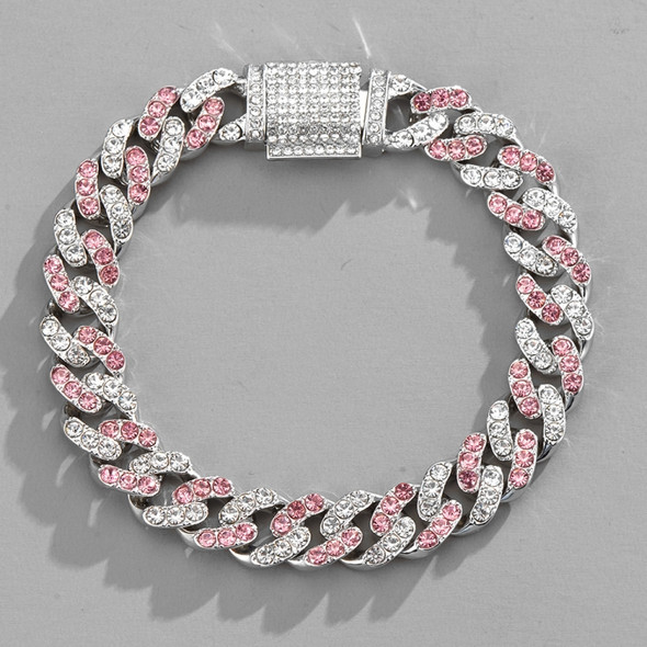 NL023 11mm Box Buckle Hip Hop Necklace, Size: 45cm (Pink White)