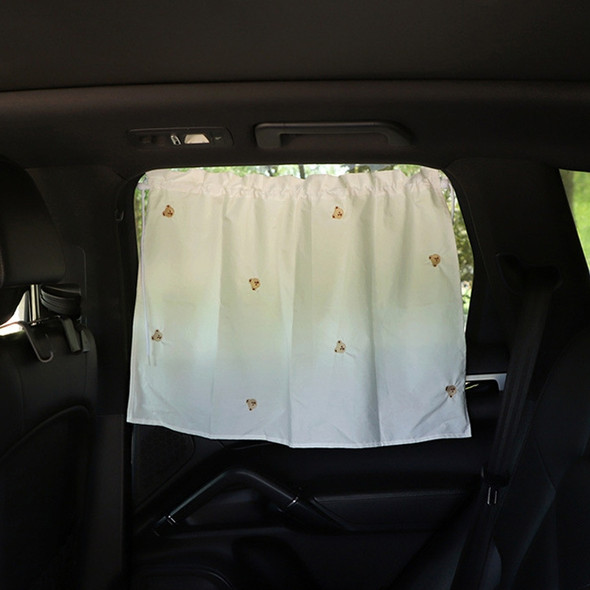 Car Embroidery Curtain Sunshade Cartoon Cotton Suction Cup Curtain Car Sunscreen Insulation Covering Curtain(Bear)