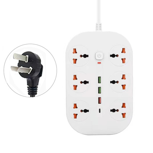 T21 PD3.0 + QC3.0 Multi-Hole Socket Plug 3000W High Power Socket, AU Plug(White)