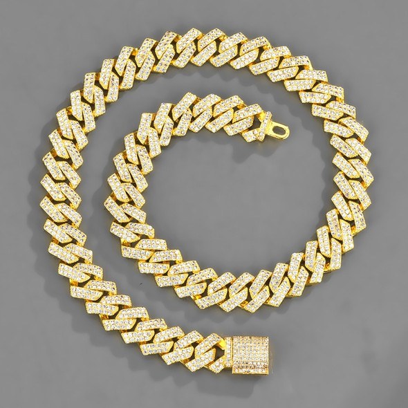 NL021Z Alloy Micro-Inlaid Zircon Cuban Necklace, Size: 18cm (Gold)