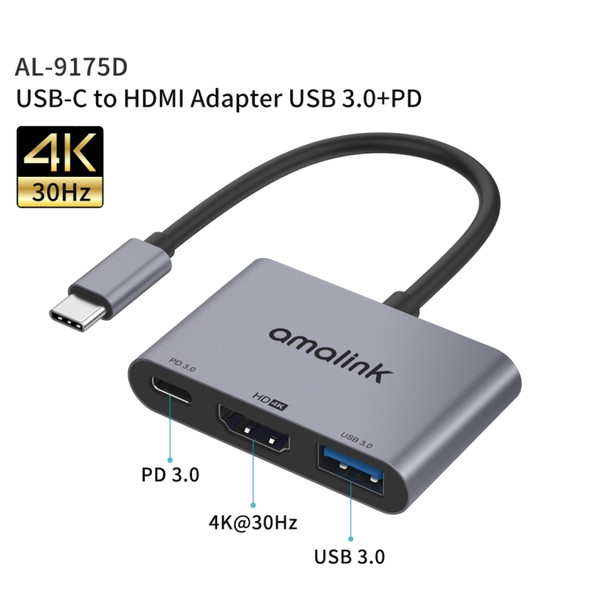 amalink 9175D Type-C / USB-C to HDMI + USB 3.0 + PD HUB Adapter(Grey)