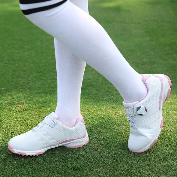 PGM Golf Microfiber Non-slip Waterproof Breathable Sports Rotating Shoelace Sneakers(Color:White Pink Size:35)